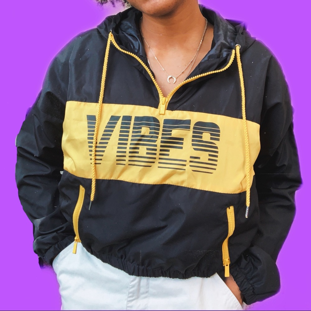 Black and Yellow Cropped Windbreaker